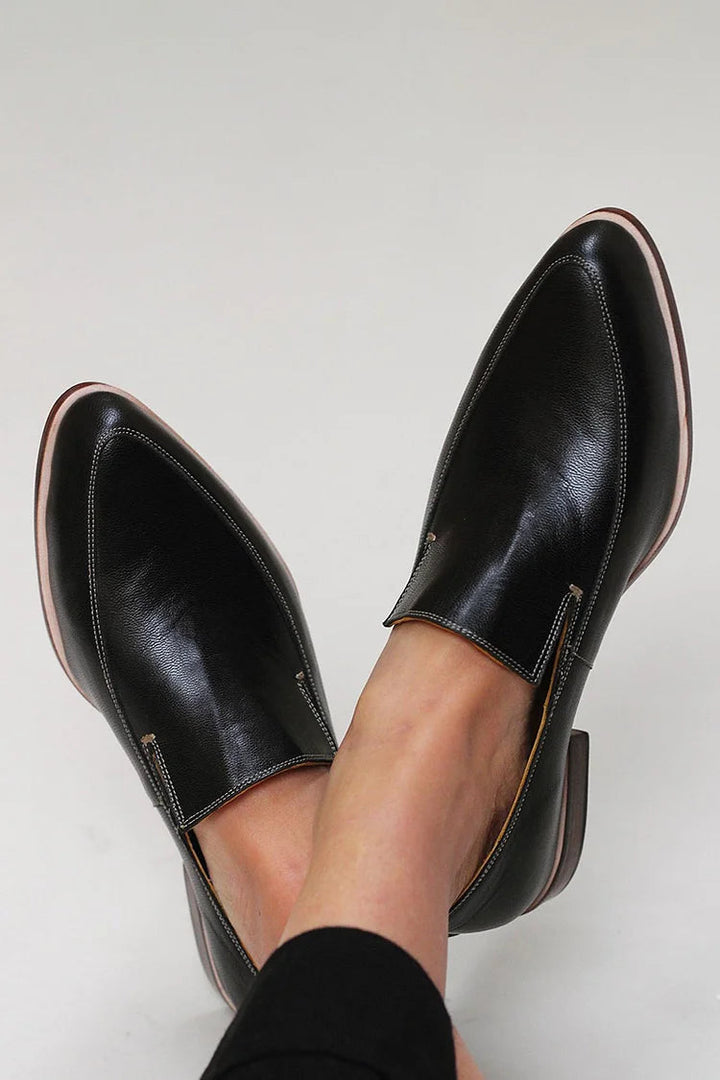 Black Patchwork Structured Toe Loafers