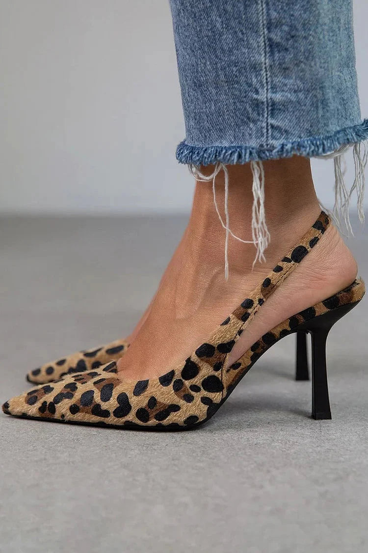 Leopard-Print Open-Back Heels