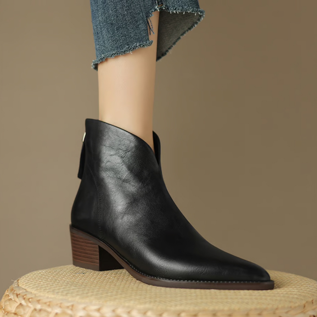Low-Heel Leather Ankle Boots