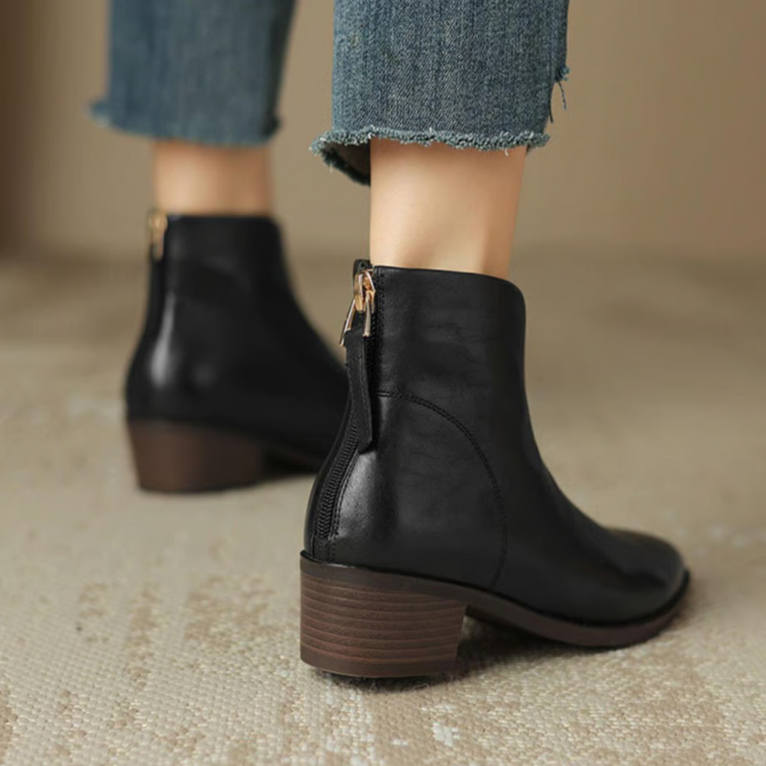 Low-Heel Leather Ankle Boots