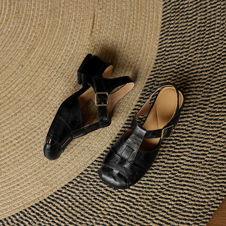 Premium Leather T-Strap Sandals