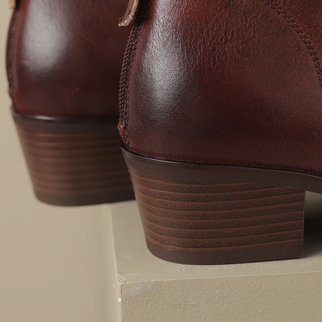 Low-Heel Leather Ankle Boots
