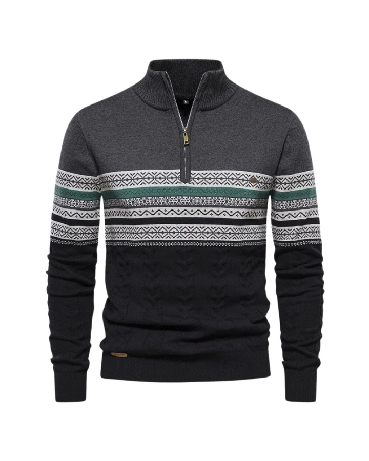 Frederico Cotton Zip Jumper with Pattern