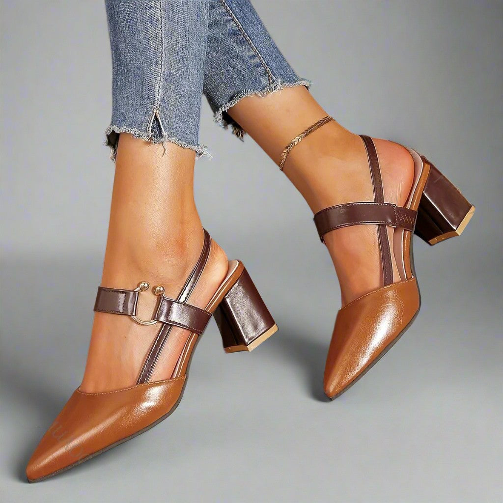 Leather Ring-Strap Slingback Heels