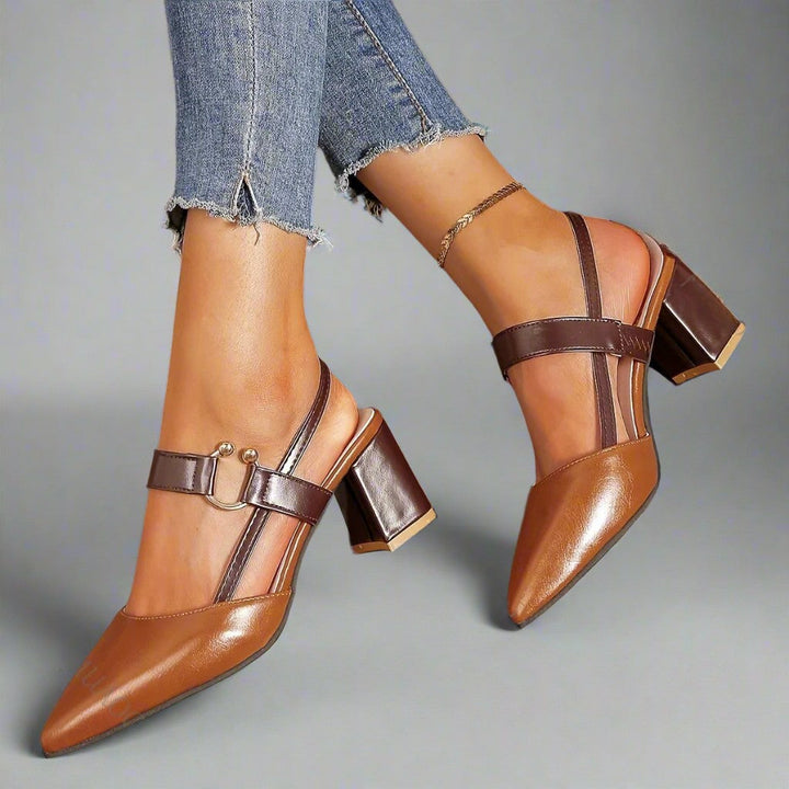 Leather Ring-Strap Slingback Heels