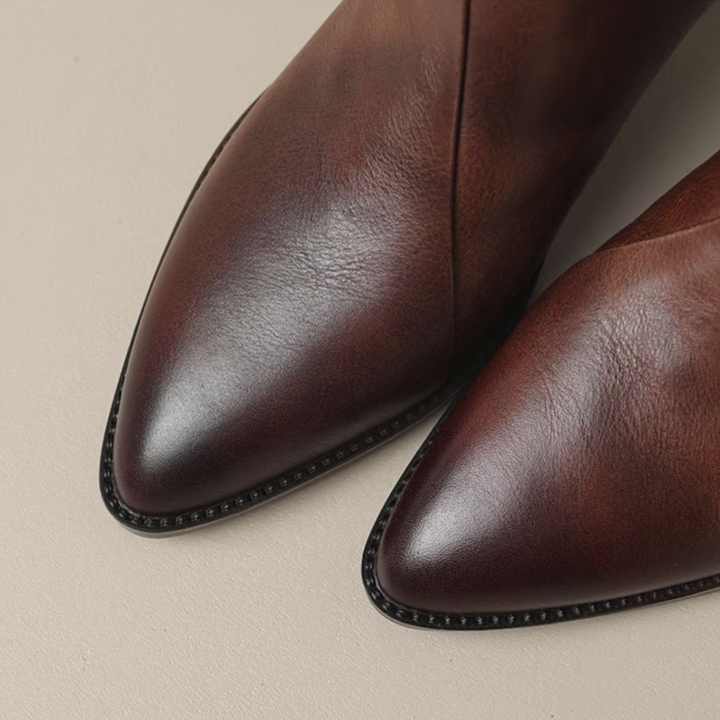 Low-Heel Leather Ankle Boots