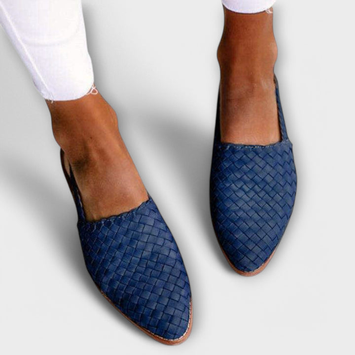 Woven Pointed-Toe Leather Loafers