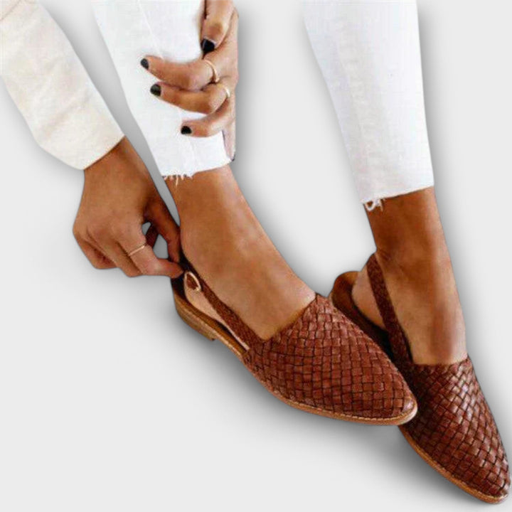 Woven Pointed-Toe Leather Loafers