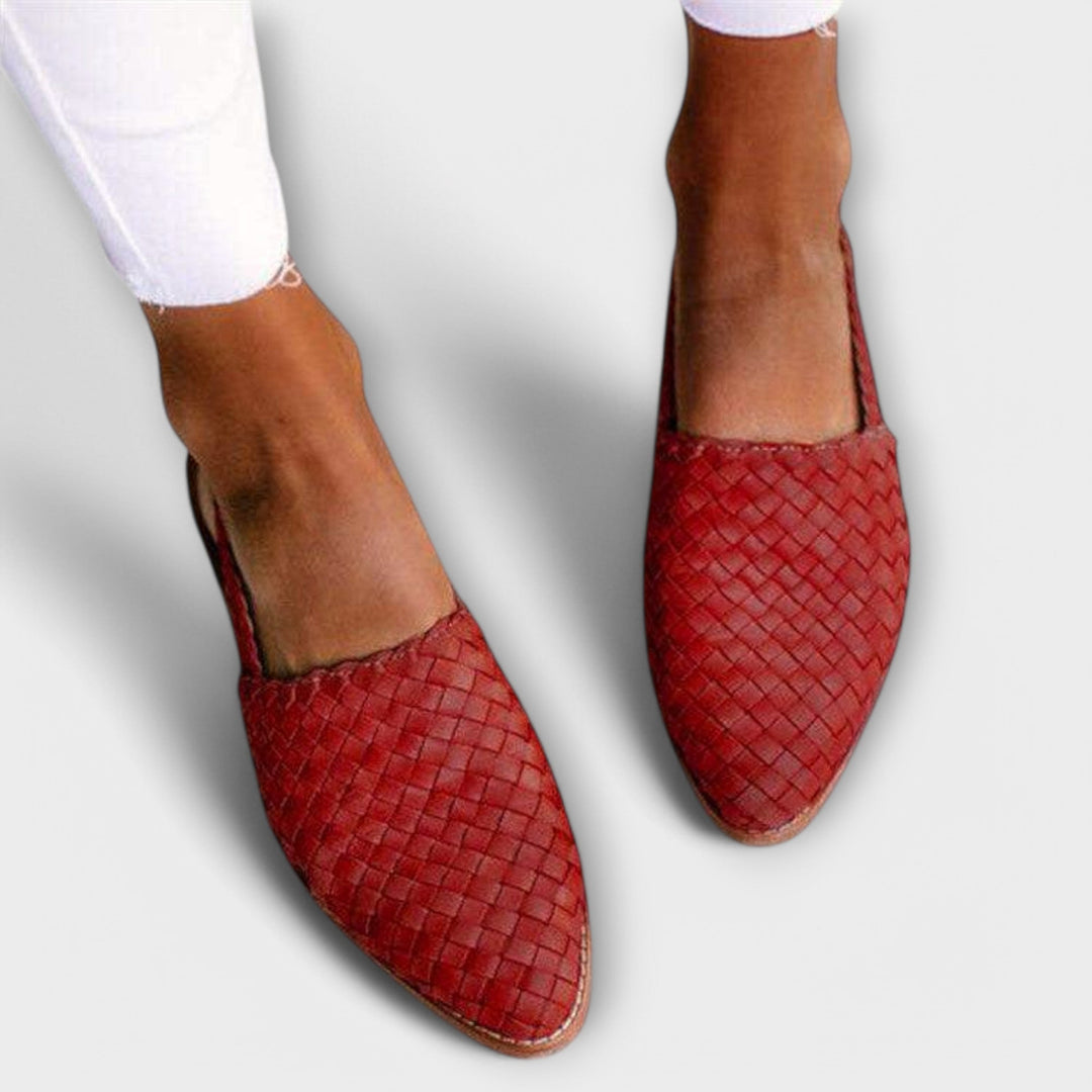 Woven Pointed-Toe Leather Loafers