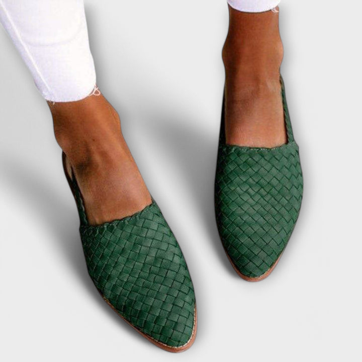 Woven Pointed-Toe Leather Loafers