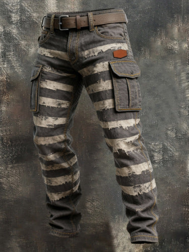 Grey Striped Cargo Trouser