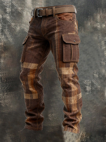 Geometric Brown Cargo Trouser