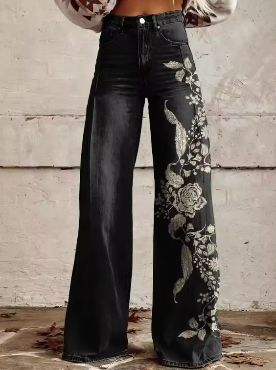Florence | Black Floral Jeans