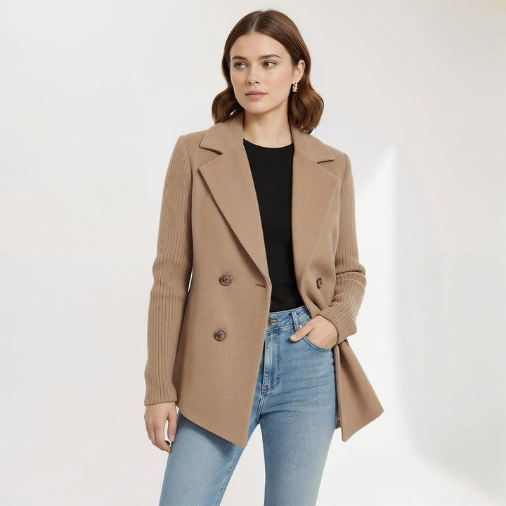 Cashmere Blend Coat with Knit Sleeves