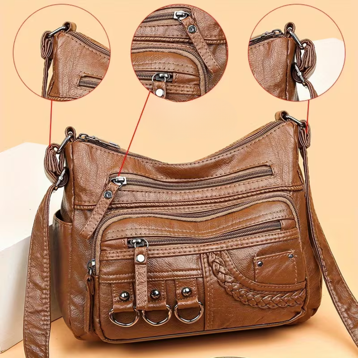 Multi-Pocket Leather Crossbody Bag