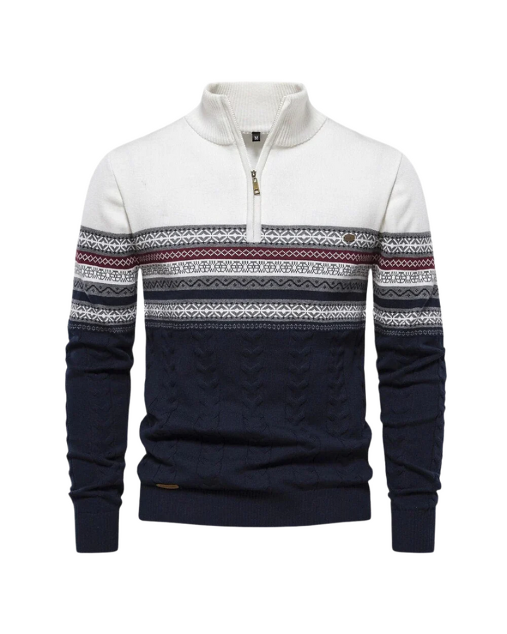 Frederico Cotton Zip Jumper with Pattern