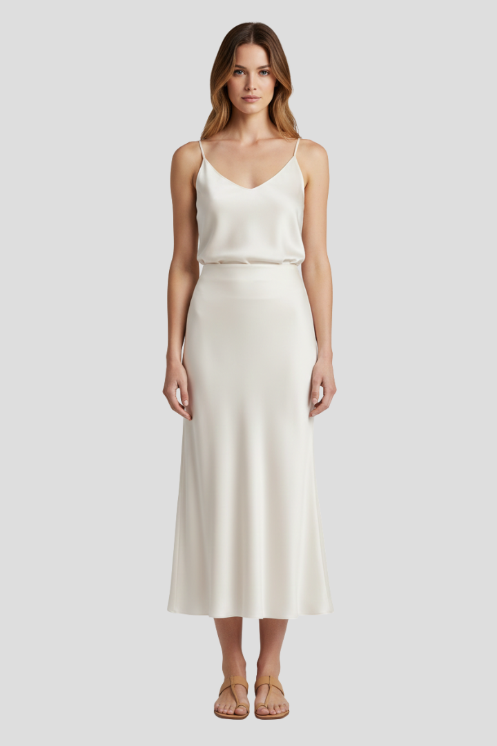 Women’s Midi Skirt with High Waist and Draped Cut