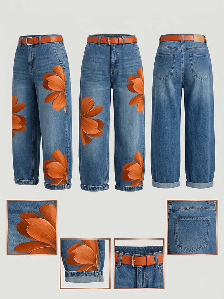 Longline Shirt & Floral Wide-Leg Jeans Set