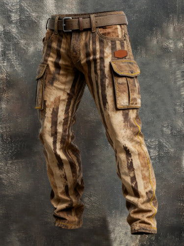 Brown Striped Cargo Trouser
