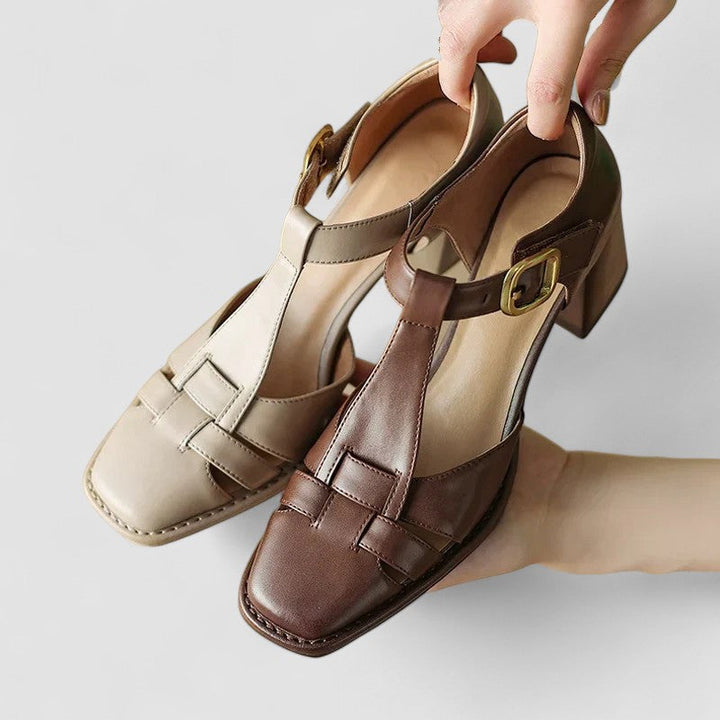 Leather T-Strap Buckle Flats