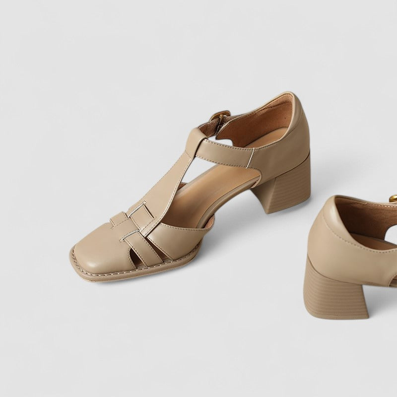 Leather T-Strap Buckle Flats
