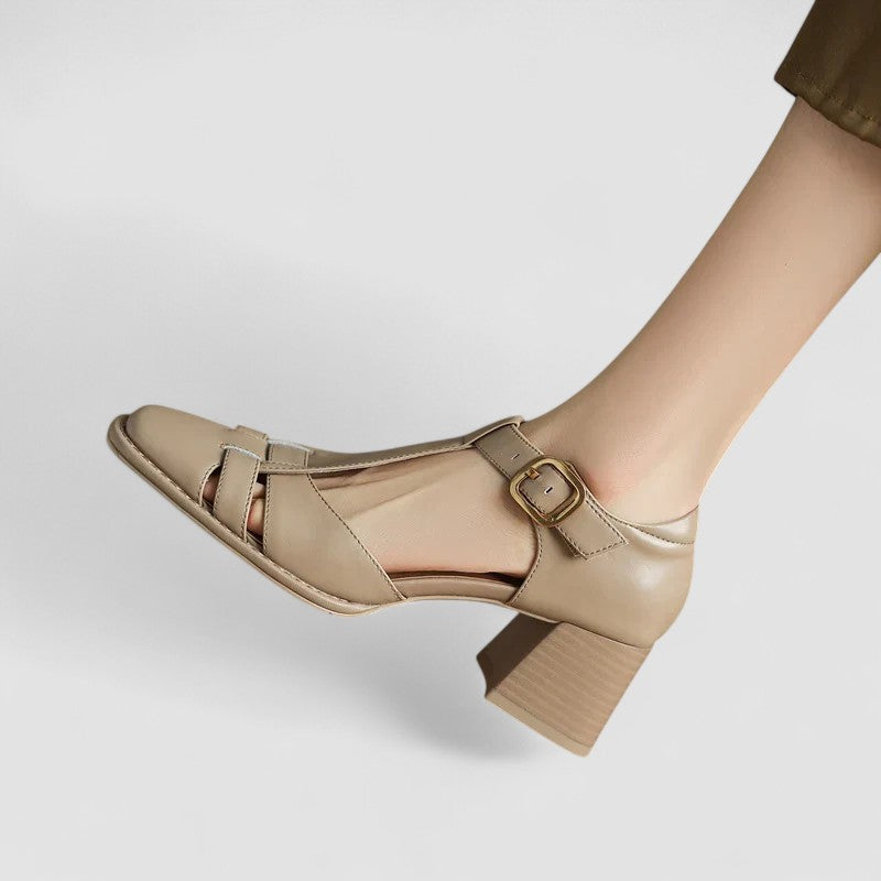 Leather T-Strap Buckle Flats