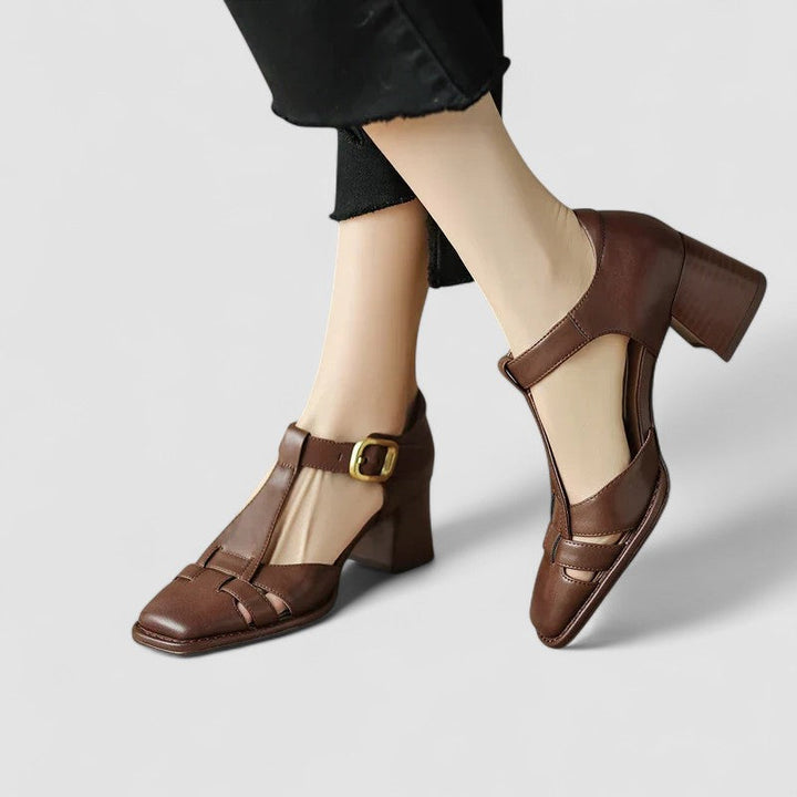 Leather T-Strap Buckle Flats