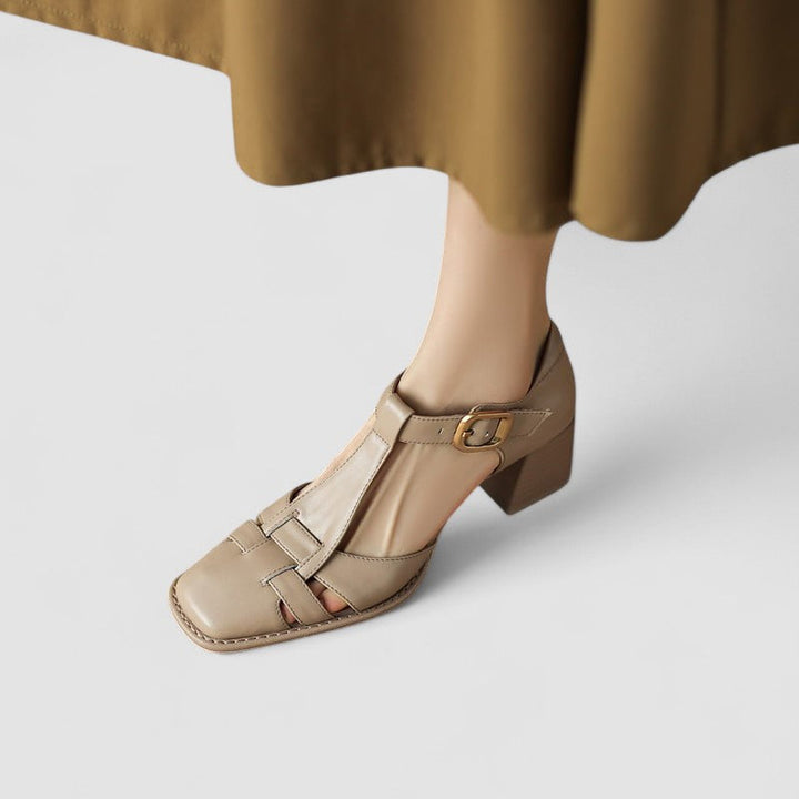 Leather T-Strap Buckle Flats
