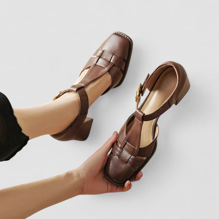 Leather T-Strap Buckle Flats