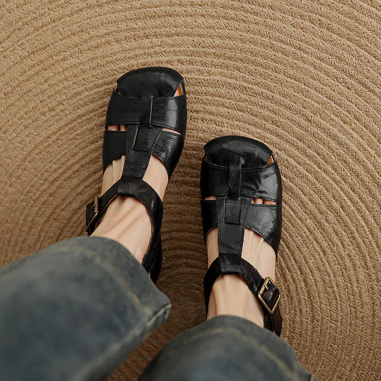 Premium Leather T-Strap Sandals