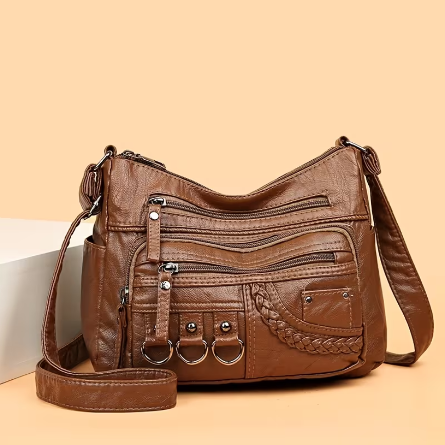 Multi-Pocket Leather Crossbody Bag