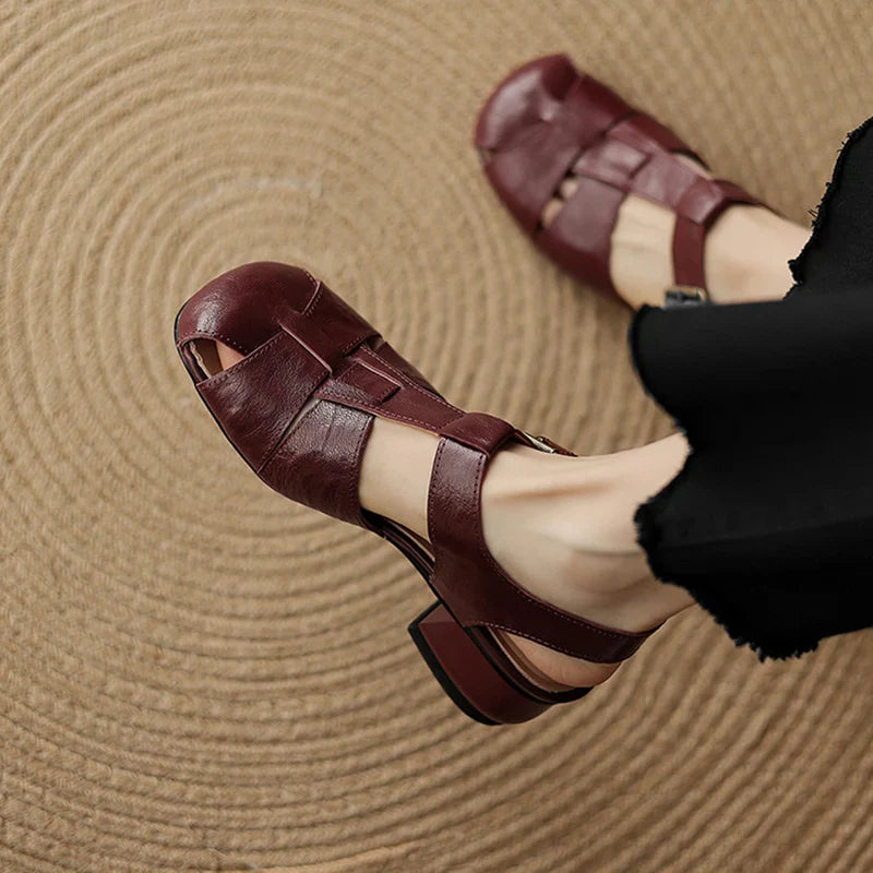 Premium Leather T-Strap Sandals