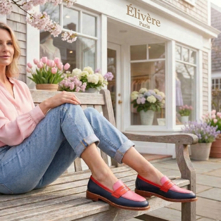 Peony Pink and Navy Round-Toe Loafers