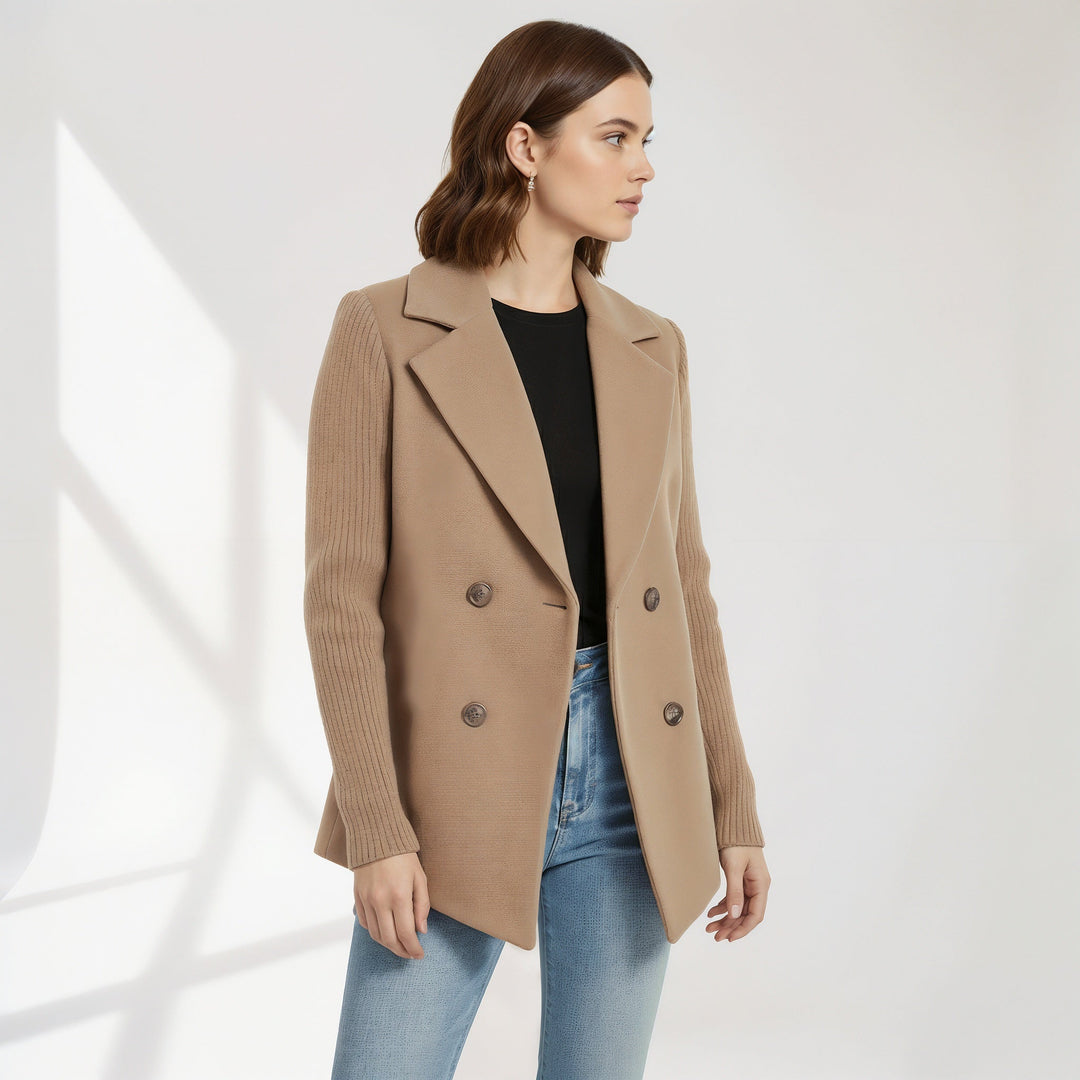 Cashmere Blend Coat with Knit Sleeves