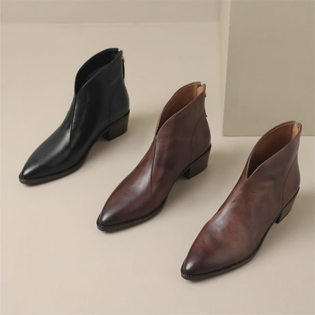 Low-Heel Leather Ankle Boots