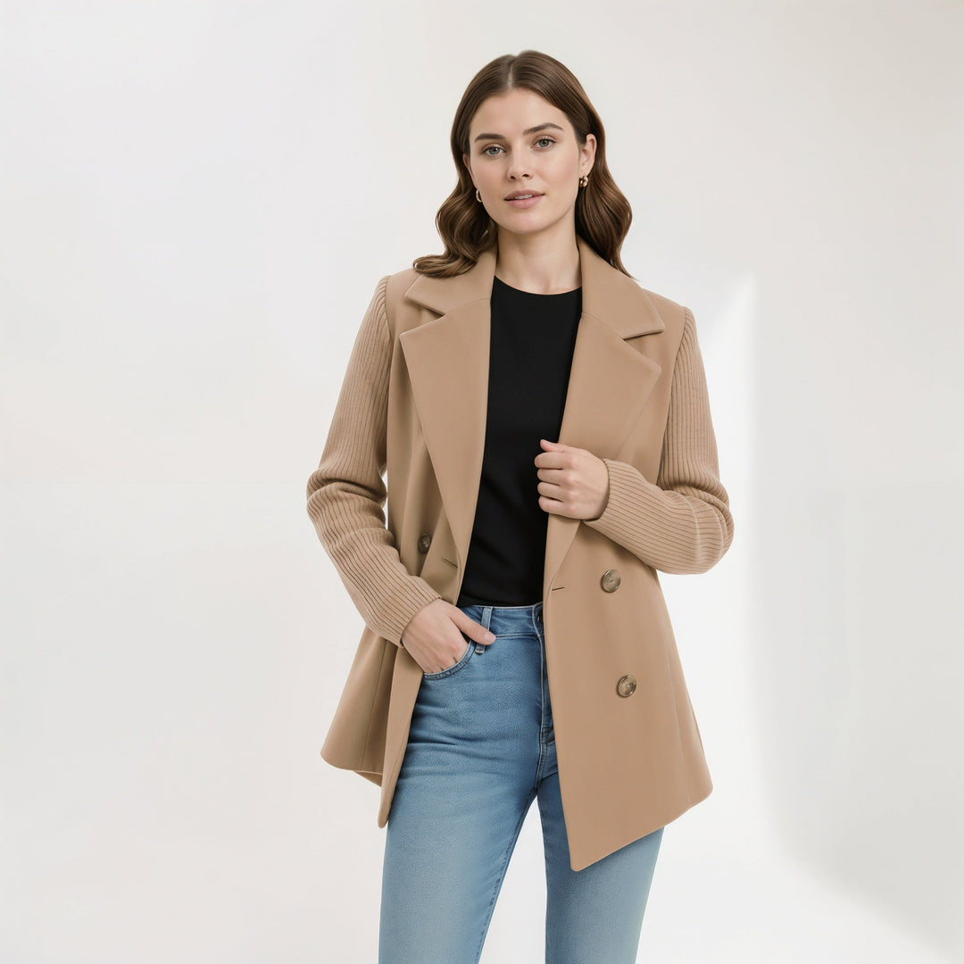Cashmere Blend Coat with Knit Sleeves