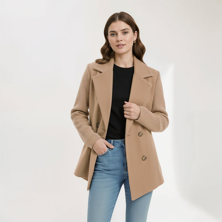 Cashmere Blend Coat with Knit Sleeves
