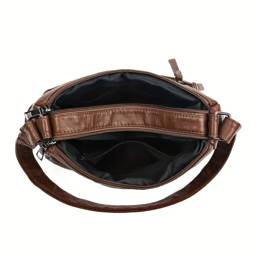 Multi-Pocket Leather Crossbody Bag