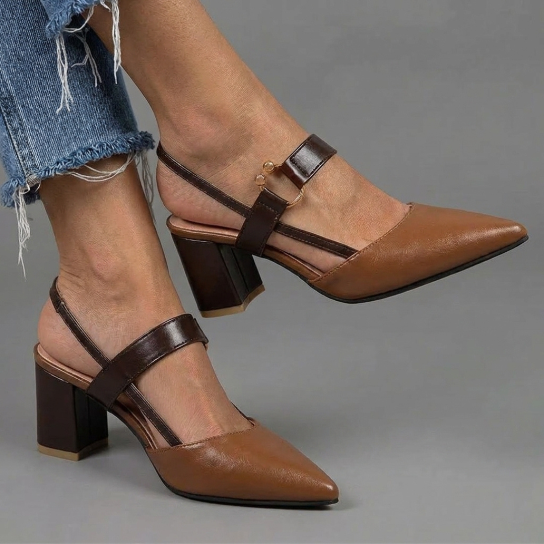 Leather Ring-Strap Slingback Heels