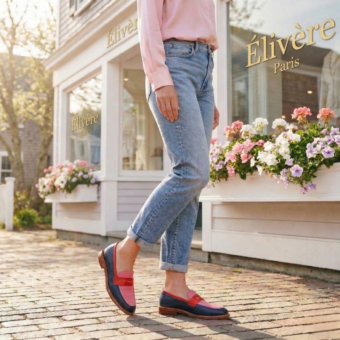 Peony Pink and Navy Round-Toe Loafers