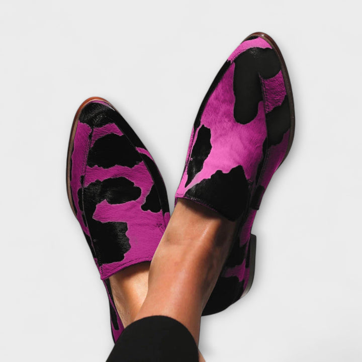 Cow Print Structured Toe Loafers