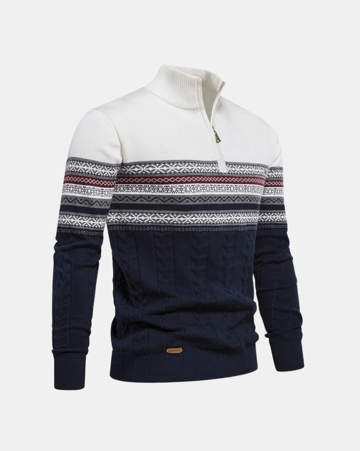 Frederico Cotton Zip Jumper with Pattern