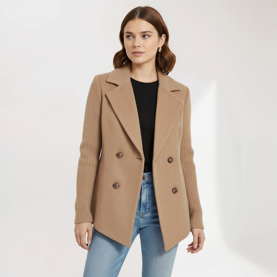 Cashmere Blend Coat with Knit Sleeves