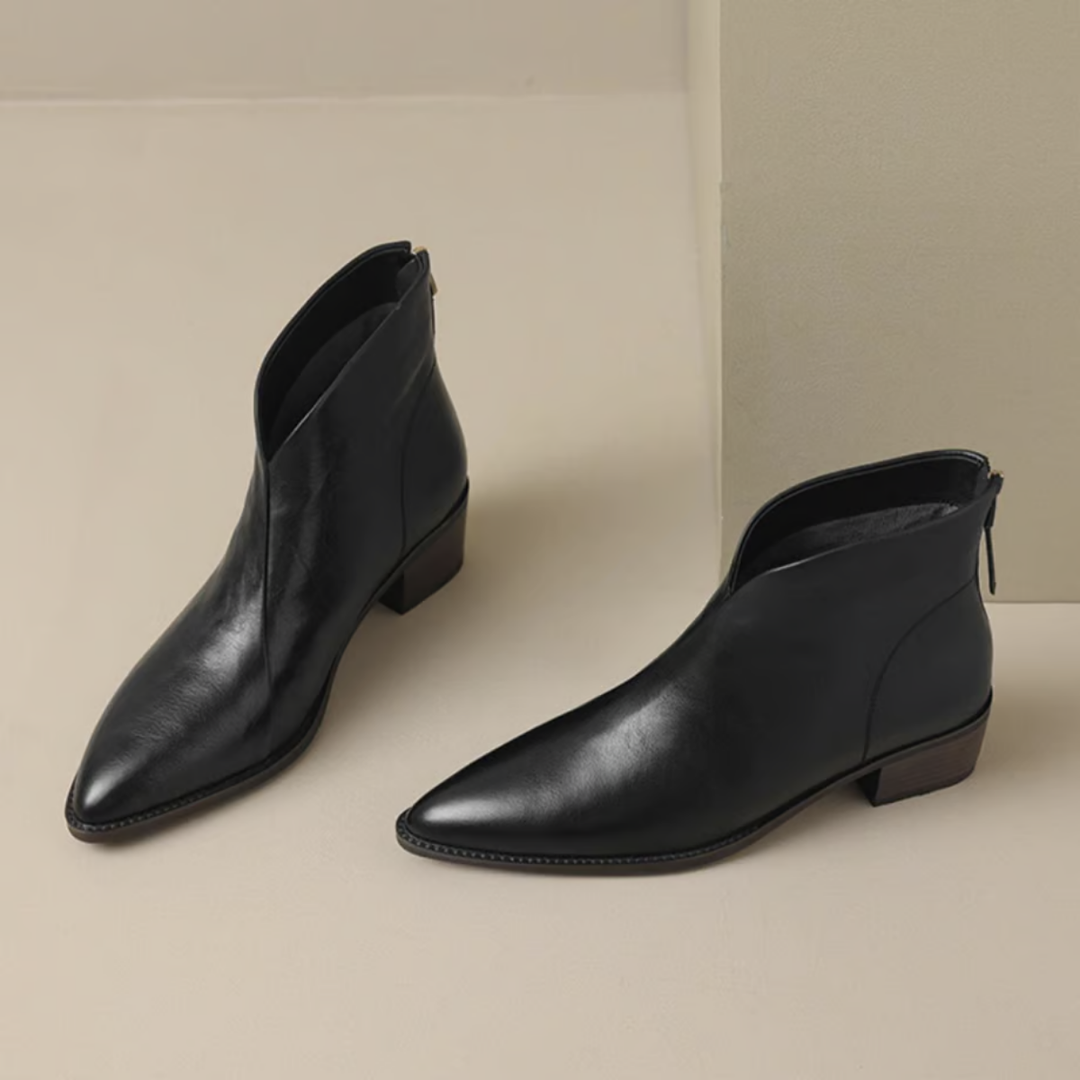 Low-Heel Leather Ankle Boots