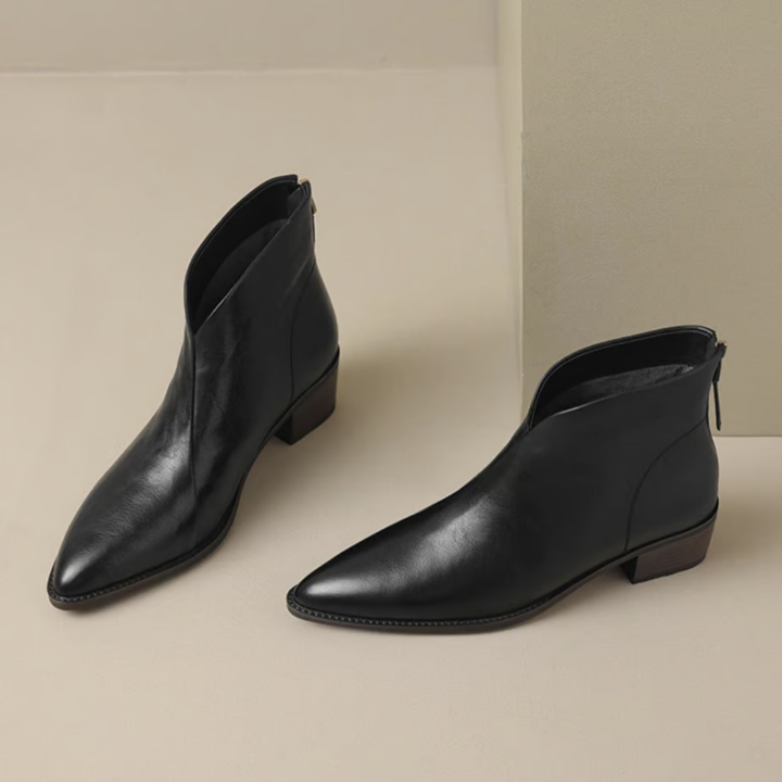 Low-Heel Leather Ankle Boots