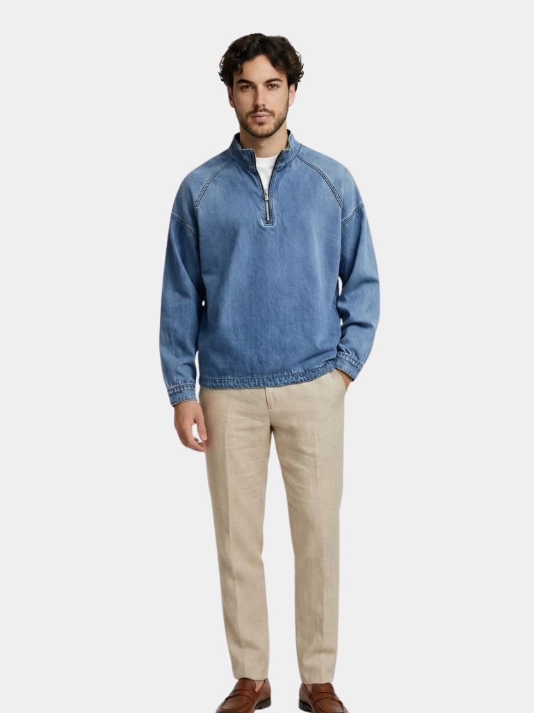 Stonewashed Denim Quarter-Zip