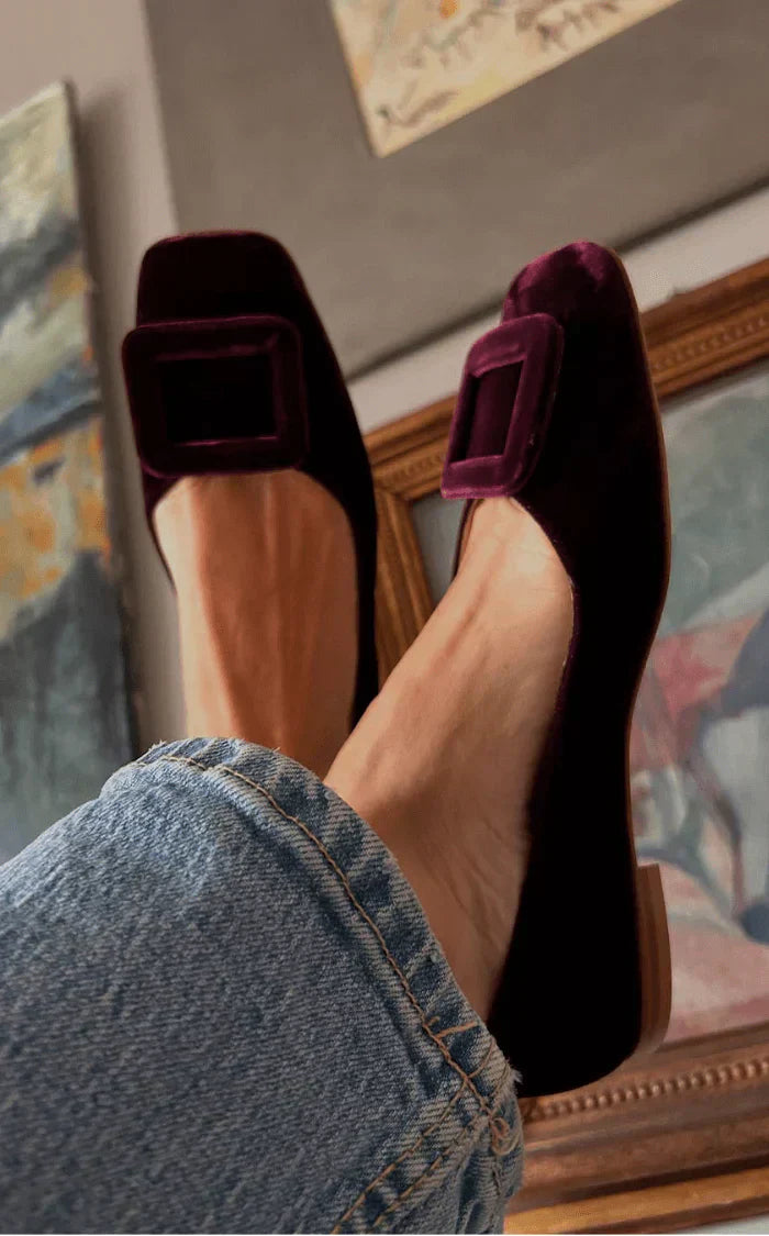 Burgundy Suede Square-Buckle Loafers
