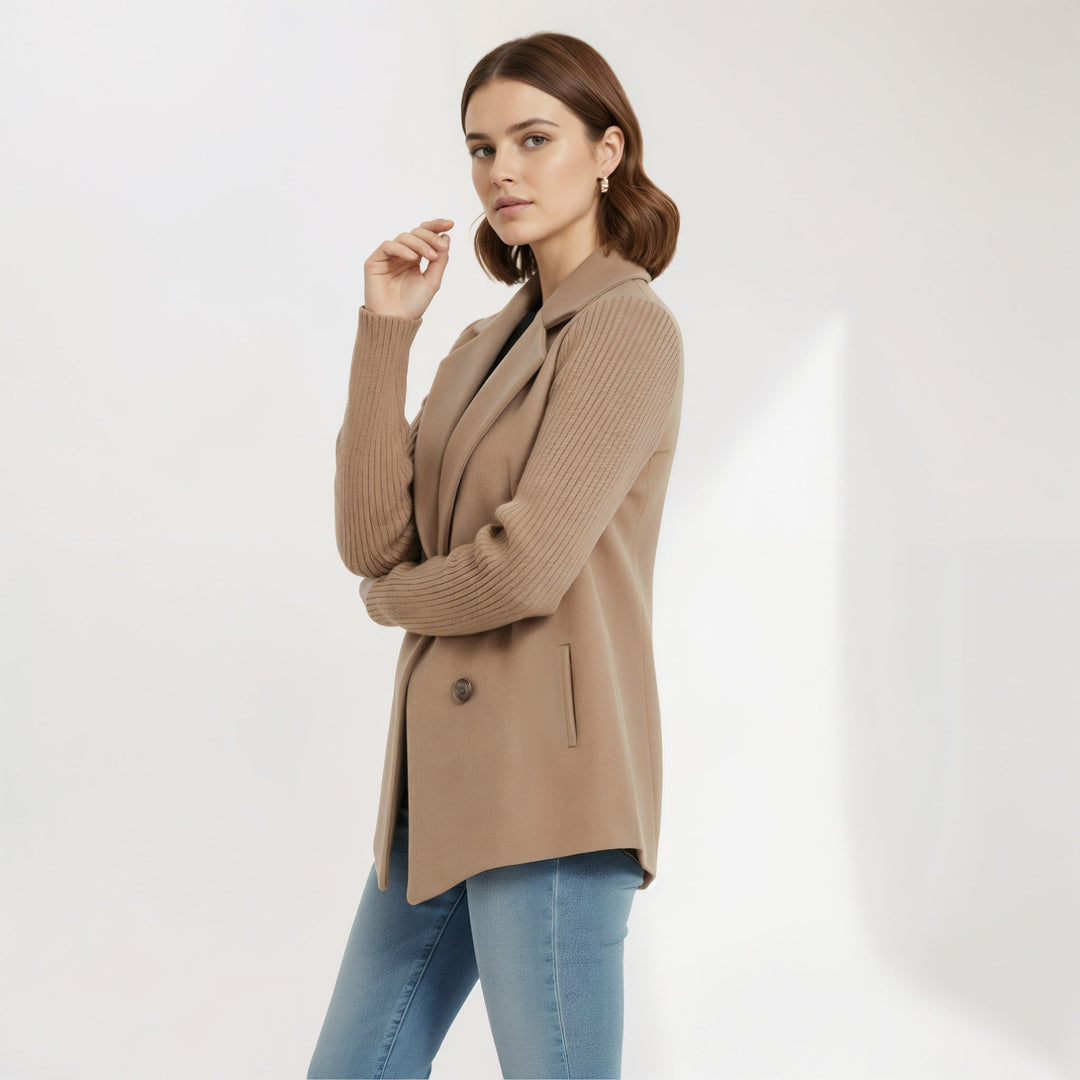 Cashmere Blend Coat with Knit Sleeves