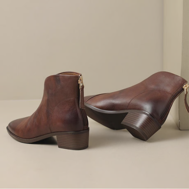 Low-Heel Leather Ankle Boots