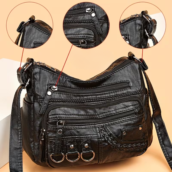 Multi-Pocket Leather Crossbody Bag